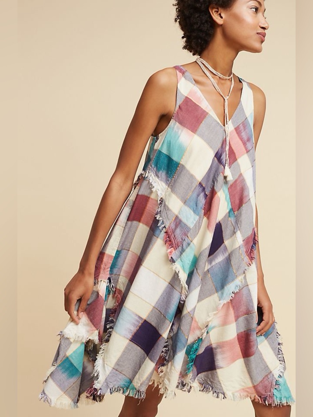 Maeve Multicolor Plaid Sleeveless V-Neck Mini Dress